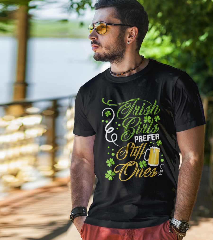 Irish Girls Prefer Stiff Ones Beer Mug Shamrocks T-Shirt
