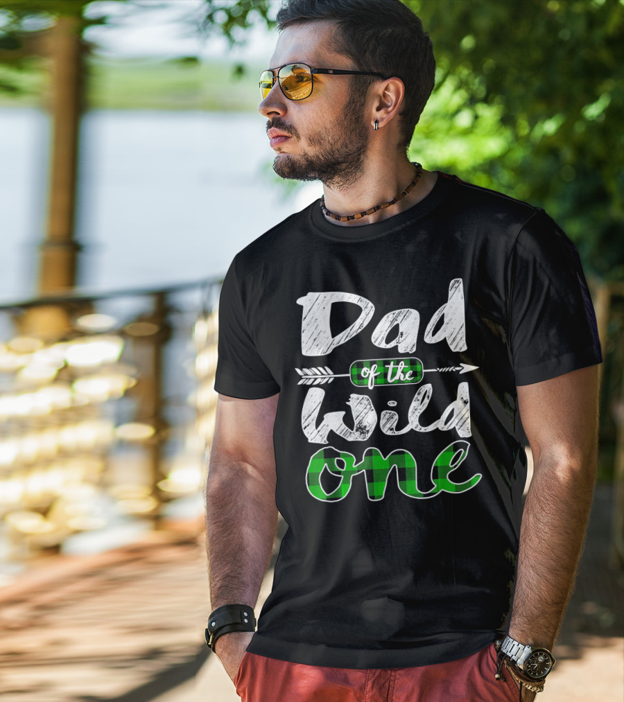 Dad Of The Wild One Irish Green Arrow Plaid T-Shirt
