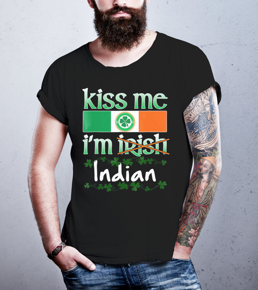 Kiss Me I'm Indian Pride Flag Shamrocks T-Shirt