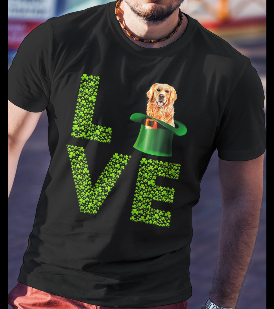 Love Golden Retrievers Dog Leprechaun Hat Shamrocks T-Shirt
