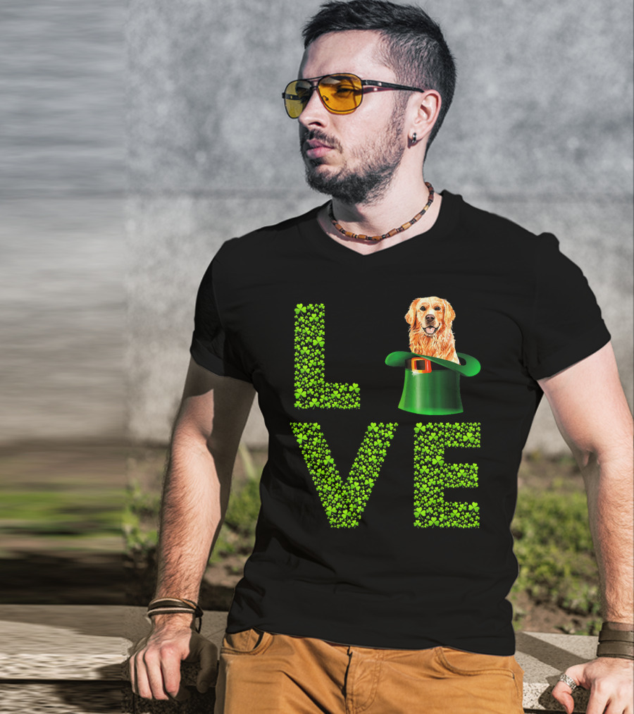 Love Golden Retrievers Dog Leprechaun Hat Shamrocks T-Shirt