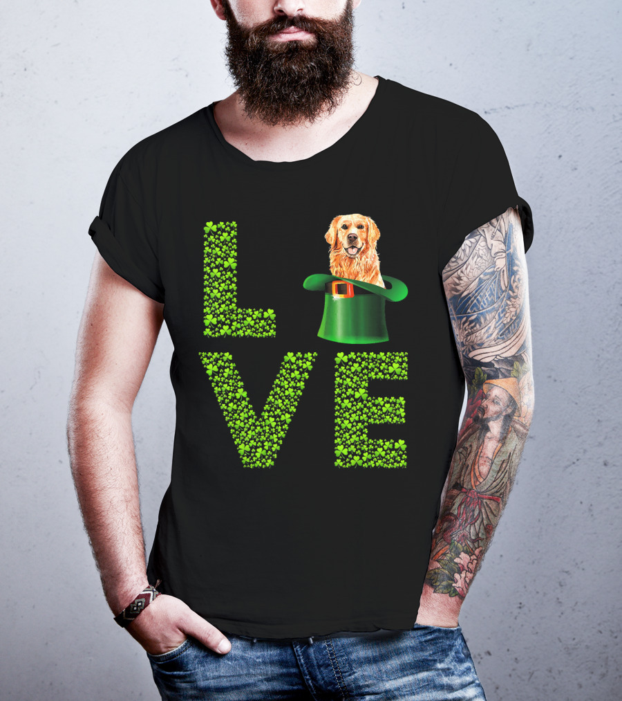 Love Golden Retrievers Dog Leprechaun Hat Shamrocks T-Shirt