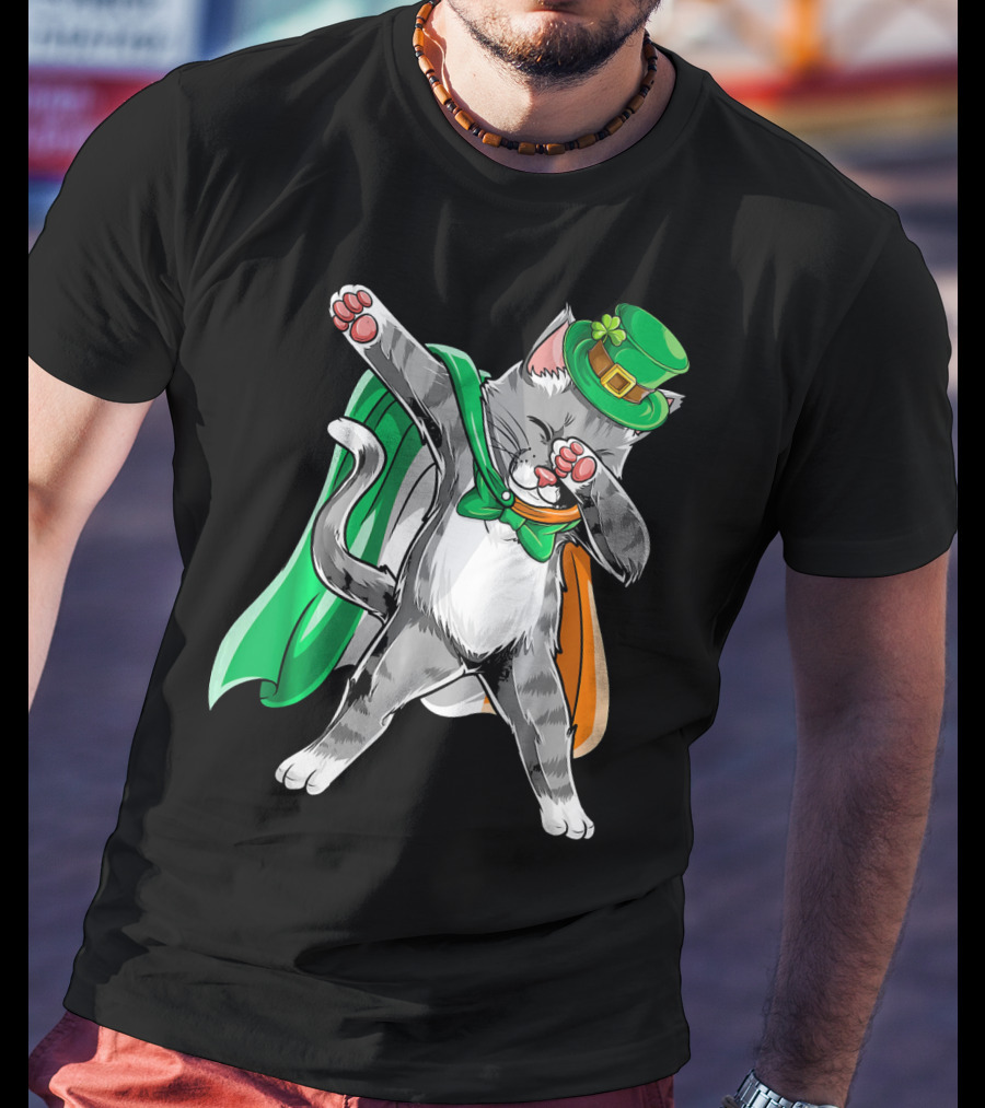 Dabbing Cat Irish Leprechaun St. Patrick's Day T-Shirt