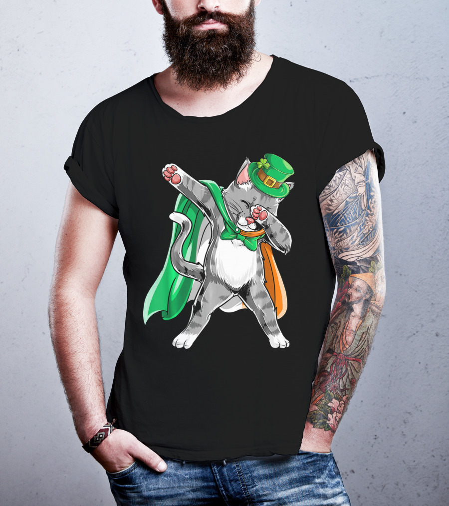 Dabbing Cat Irish Leprechaun St. Patrick's Day T-Shirt