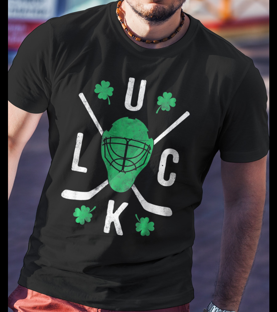 Luck Irish Hockey Player Clover Mask And Sticks T-Shirt