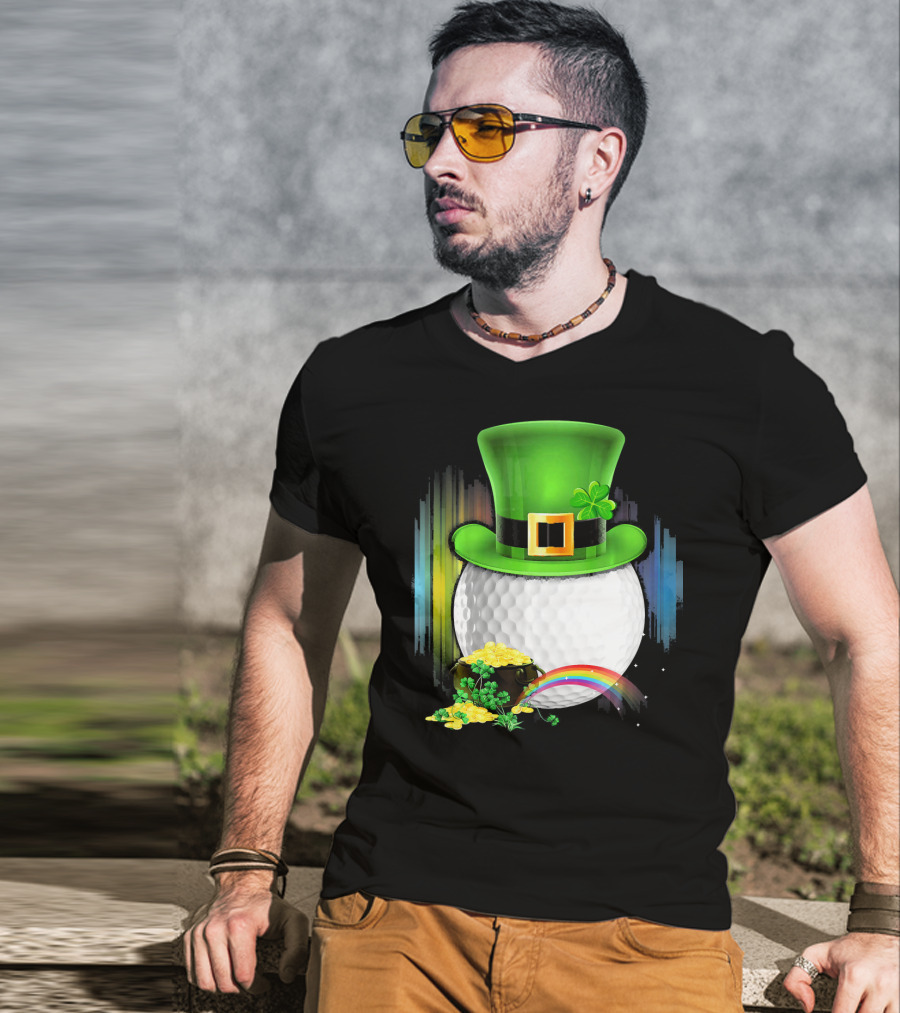 Golf Leprechaun Coin Rainbow Saint Patrick's Day T-Shirt