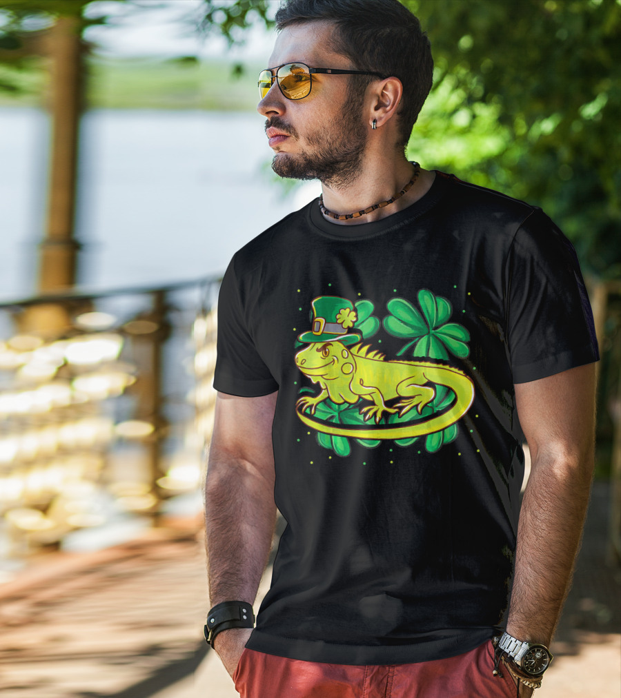 Leprechaun Hat Iguana Shamrock Lucky Charm Reptile T-Shirt