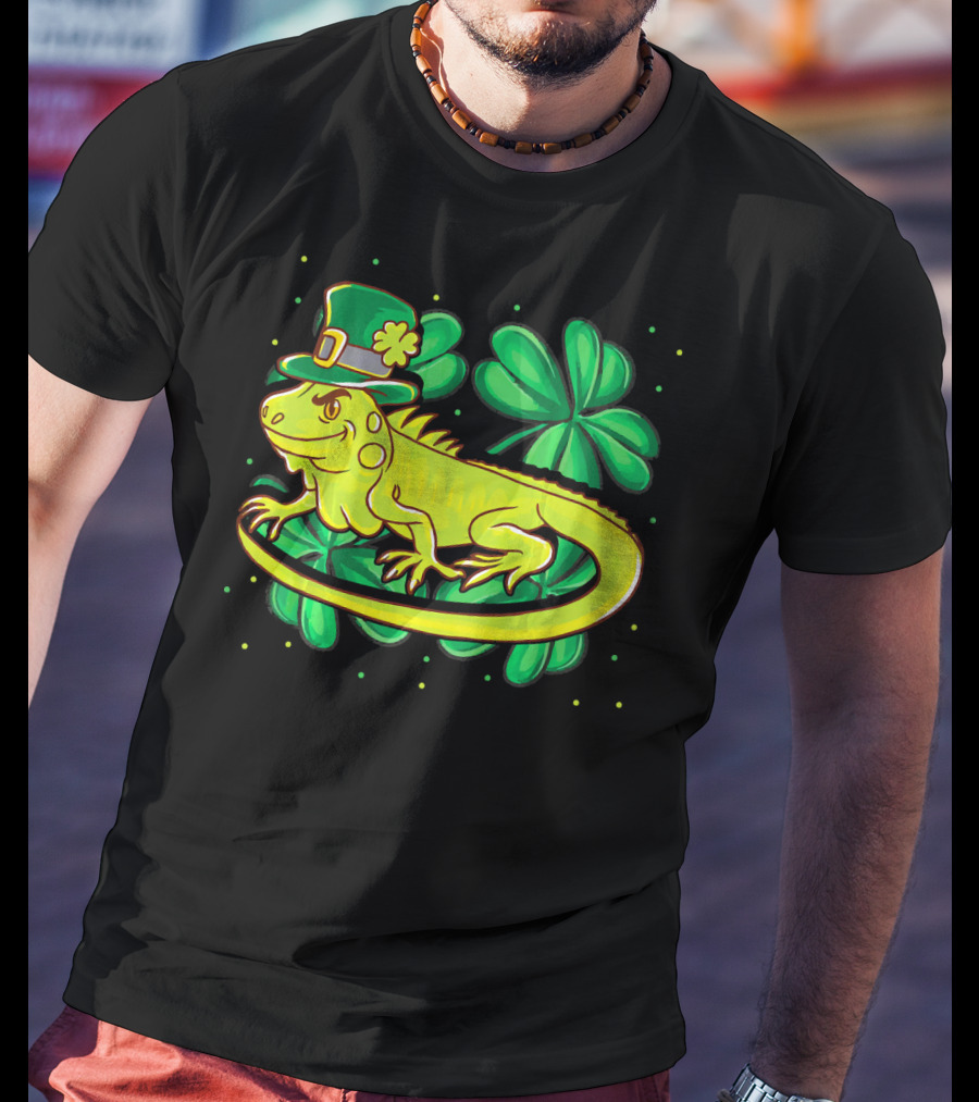 Leprechaun Hat Iguana Shamrock Lucky Charm Reptile T-Shirt