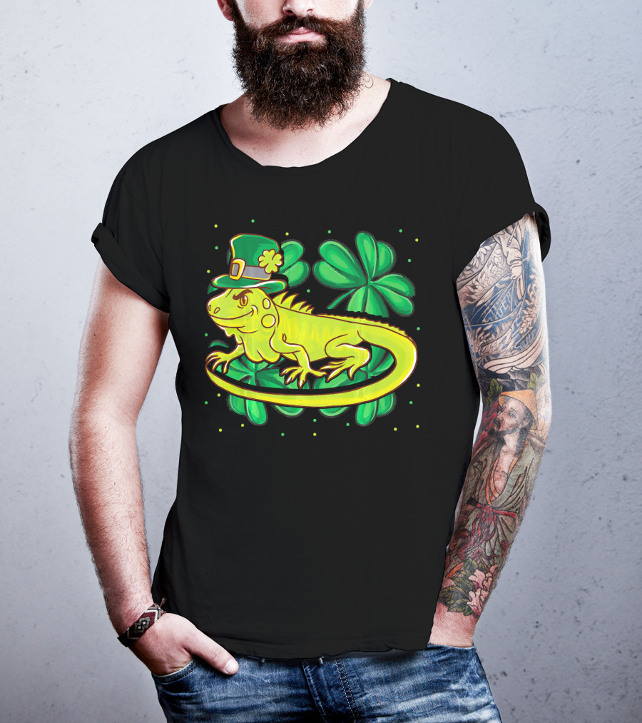 Leprechaun Hat Iguana Shamrock Lucky Charm Reptile T-Shirt