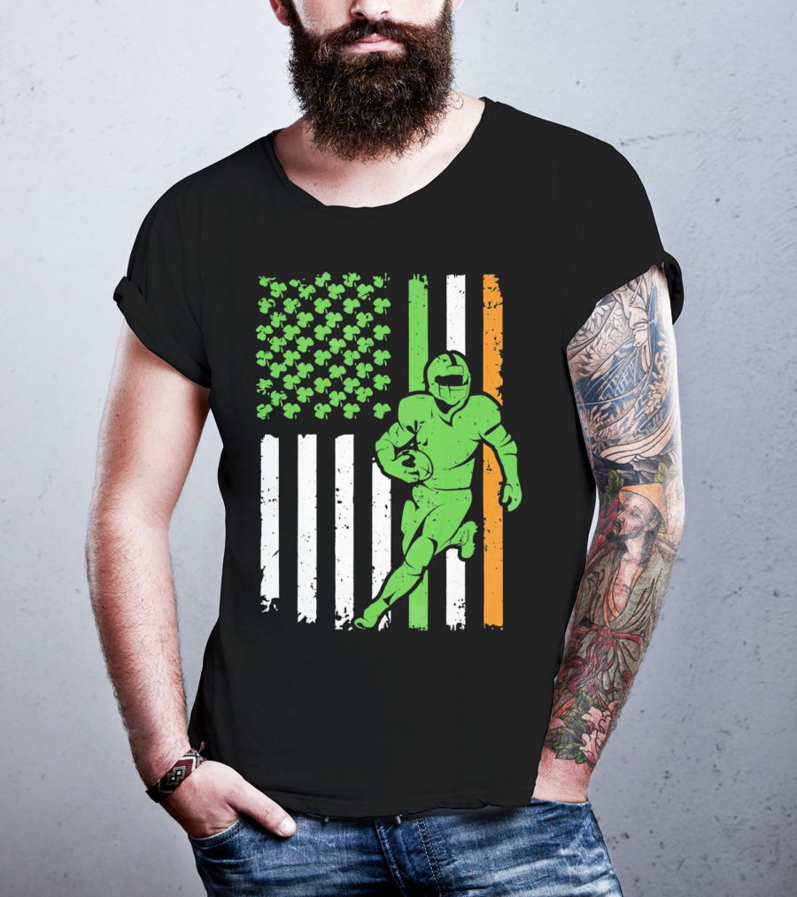Irish American Football Flag St Patricks Day Shamrock Stripes T-Shirt