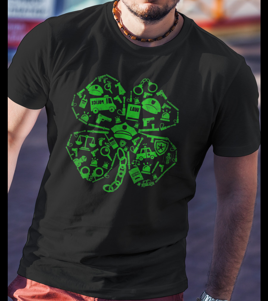 Police Officer St Patricks Day Shamrock Law Enforcement Icons T-Shirt