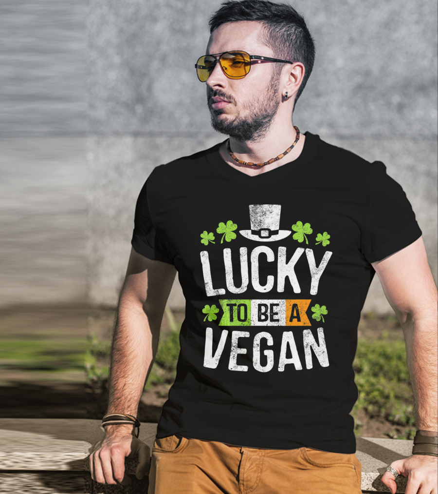 Lucky To Be A Vegan Funny St Patrick's Day Shamrock Hat T-Shirt
