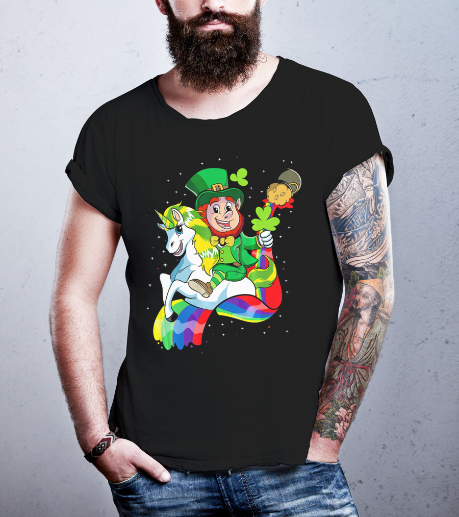 St Patricks Day Leprechaun Riding Unicorn With Rainbow Lucky Charms T-Shirt