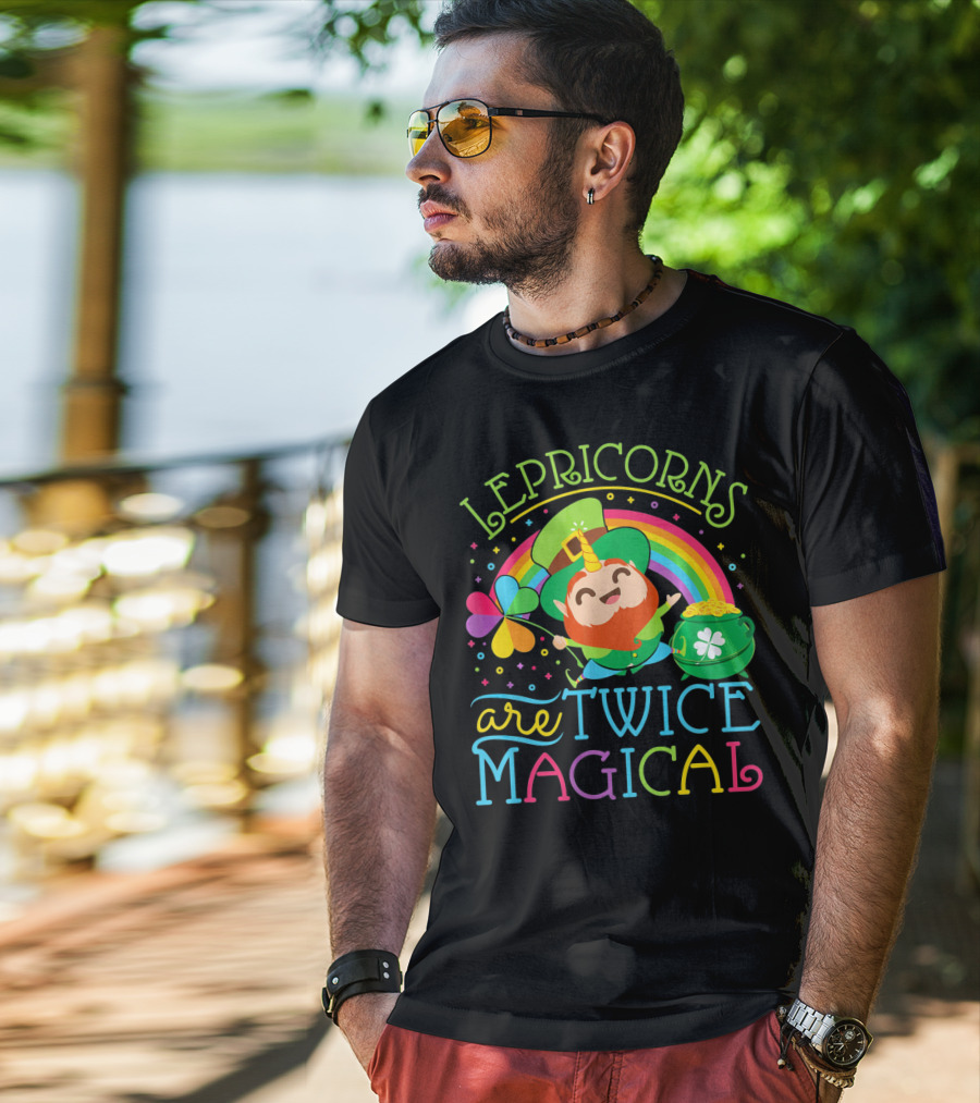 Lepricorns Are Twice Magical St. Patrick's Day Rainbow Clover T-Shirt