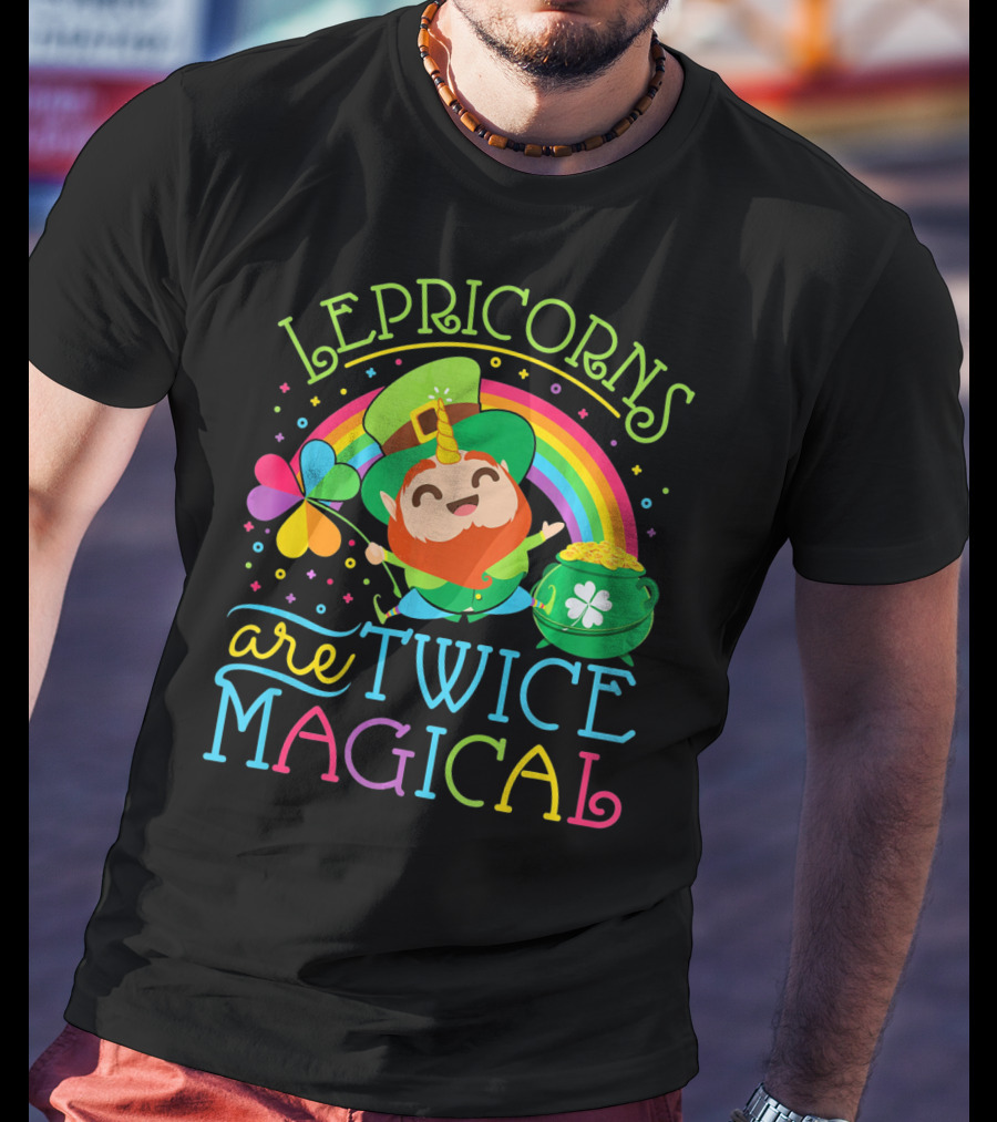 Lepricorns Are Twice Magical St. Patrick's Day Rainbow Clover T-Shirt