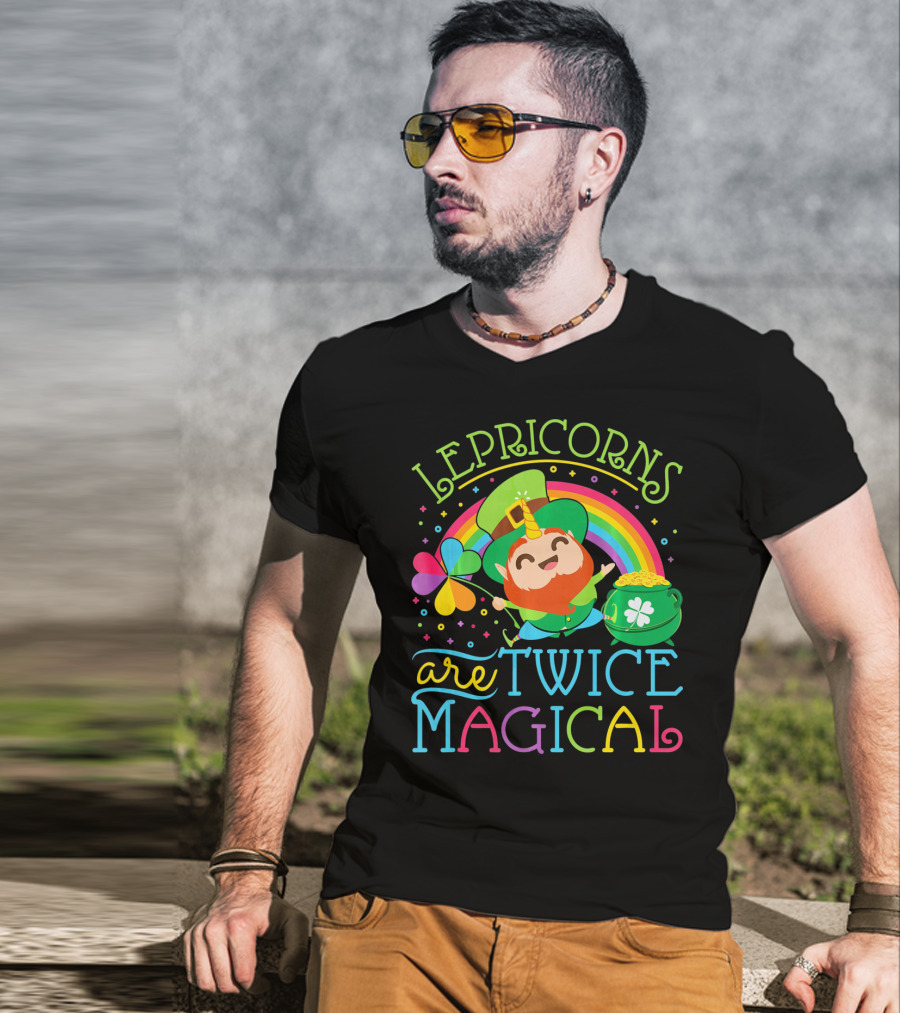 Lepricorns Are Twice Magical St. Patrick's Day Rainbow Clover T-Shirt