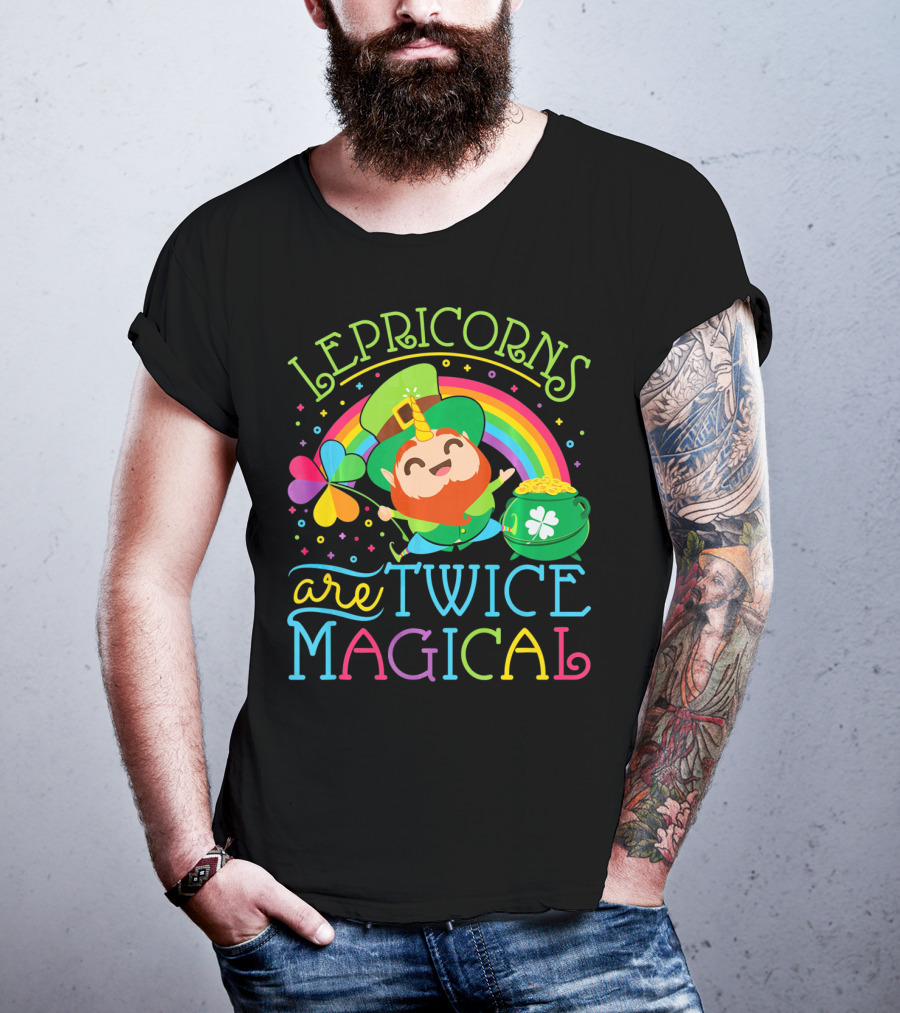 Lepricorns Are Twice Magical St. Patrick's Day Rainbow Clover T-Shirt