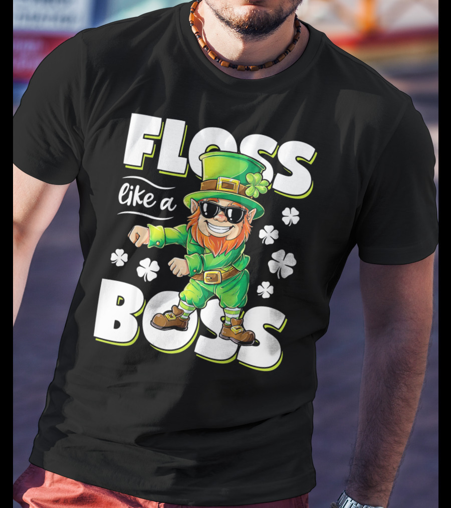 Floss Like A Boss Leprechaun With Shamrocks And Sunglasses T-Shirt