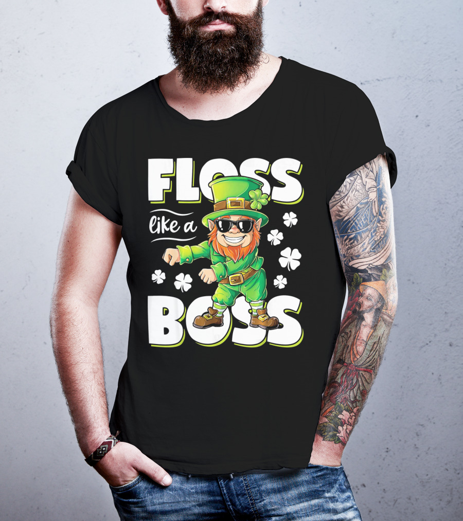 Floss Like A Boss Leprechaun With Shamrocks And Sunglasses T-Shirt