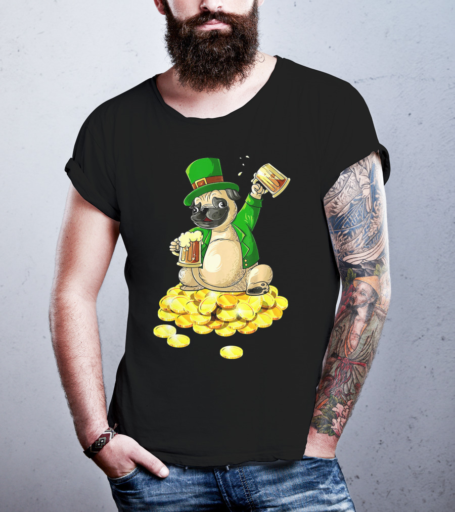 Irish Pug St. Patrick's Day Beer Cheers On Gold Coins T-Shirt