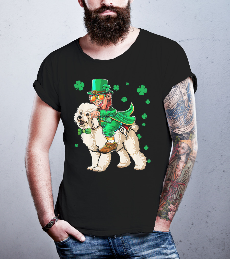 Leprechaun Riding Bichon Frise With Shamrock St. Pat's Day Charm T-Shirt