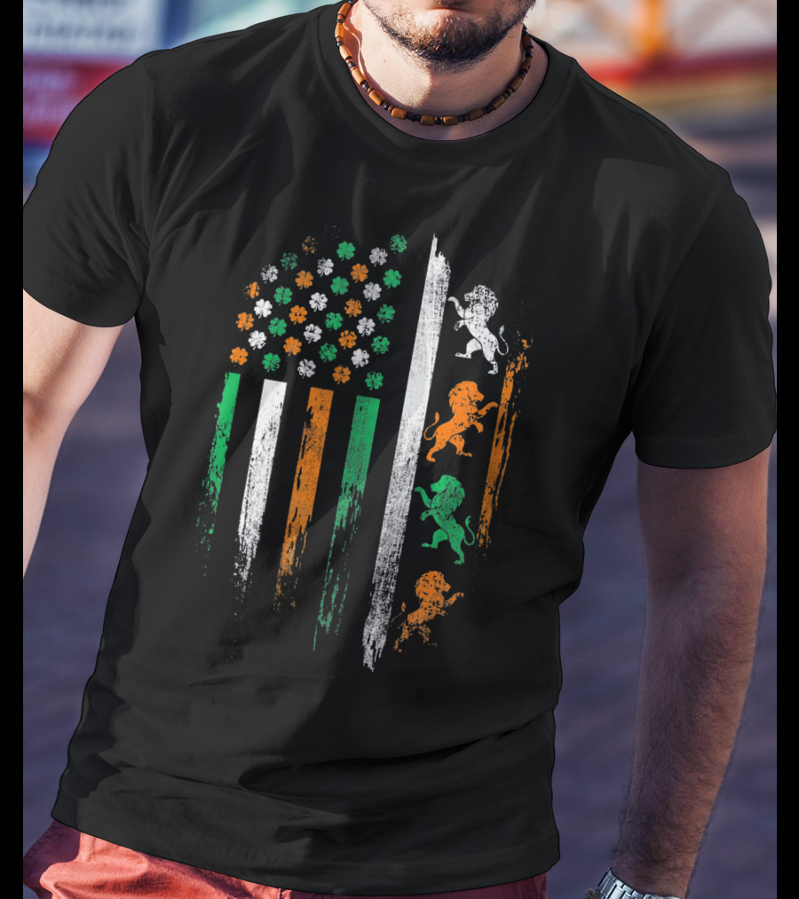 Irish Flag Lions And Clover Vintage St Patrick T-Shirt