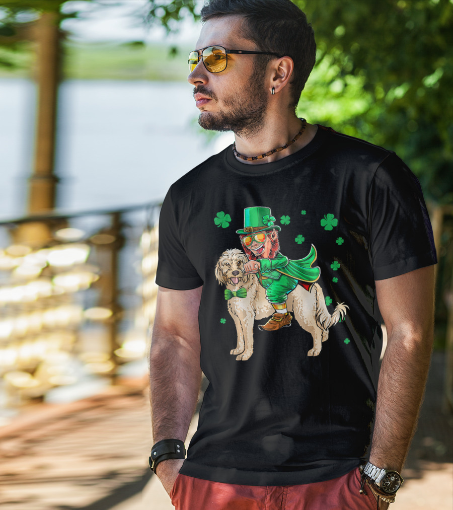 Leprechaun Riding Cockapoo With Shamrocks For St. Patrick's Day T-Shirt