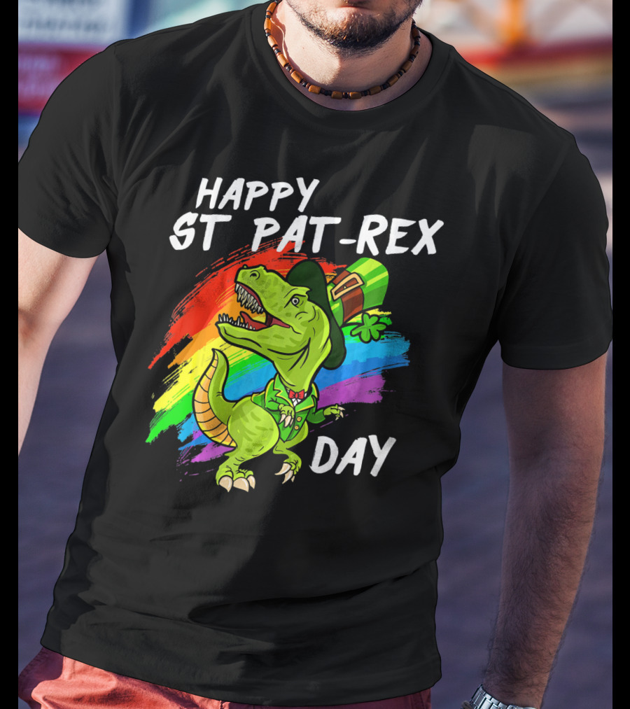 Happy St Pat Rex Day Cute St Patrick Dinosaur Rainbow T-Shirt