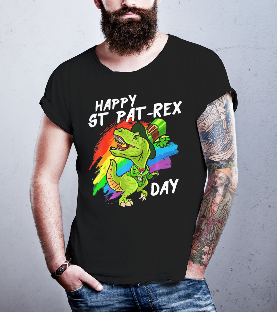 Happy St Pat Rex Day Cute St Patrick Dinosaur Rainbow T-Shirt