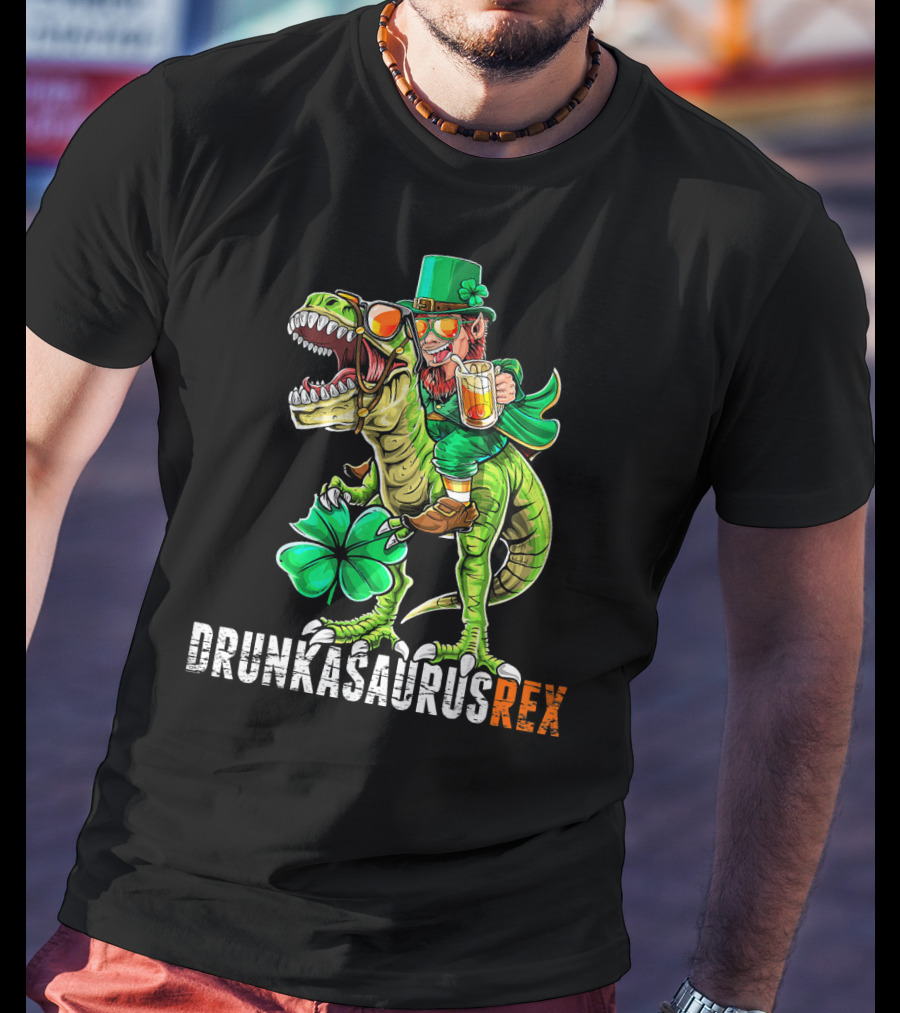 Drunkasaurus Rex St. Patrick's Day Leprechaun Dinosaur Fun T-Shirt