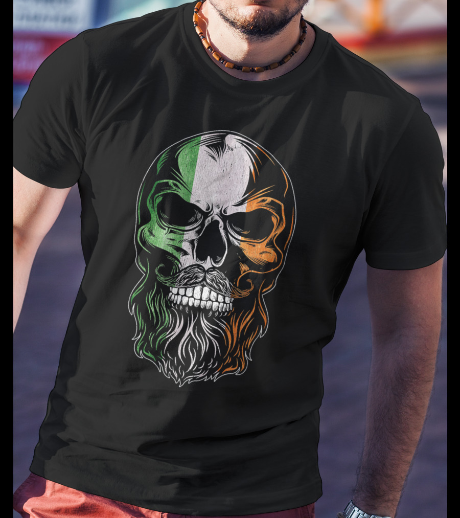 Irish Flag Bearded Skull St Patric St Patrick's Day T-Shirt