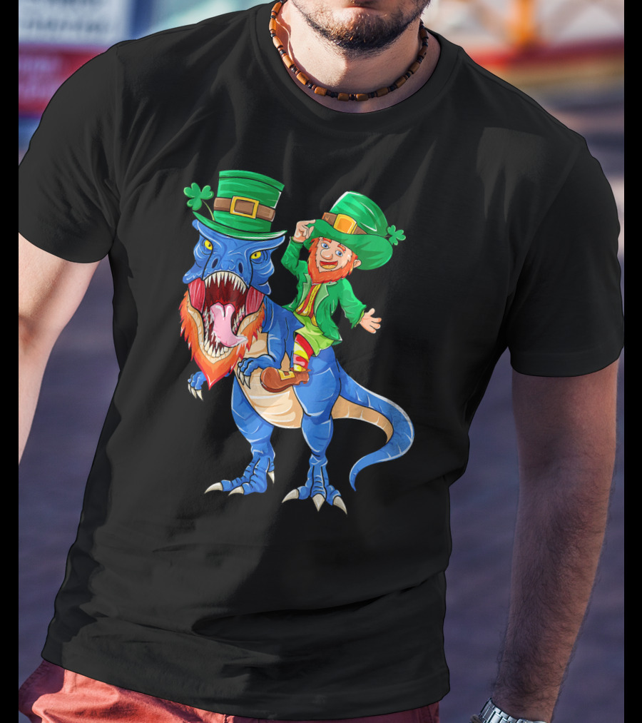 T Rex Dinosaur Ridden By Leprechaun St Patricks Day T-Shirt