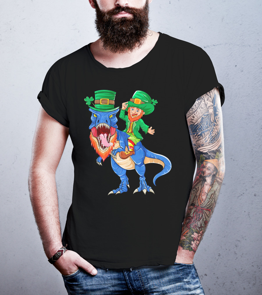 T Rex Dinosaur Ridden By Leprechaun St Patricks Day T-Shirt