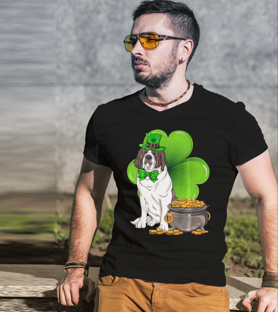Saint Bernard Leprechaun St Patricks Day Pot Of Gold Clover T-Shirt