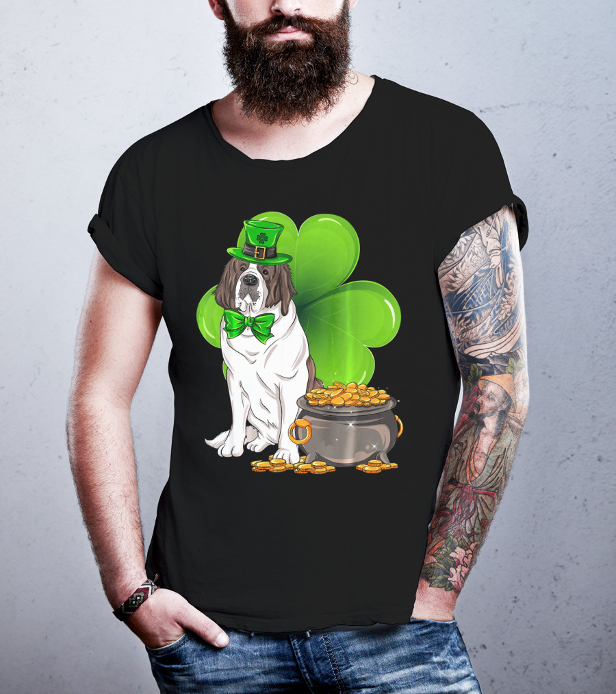 Saint Bernard Leprechaun St Patricks Day Pot Of Gold Clover T-Shirt