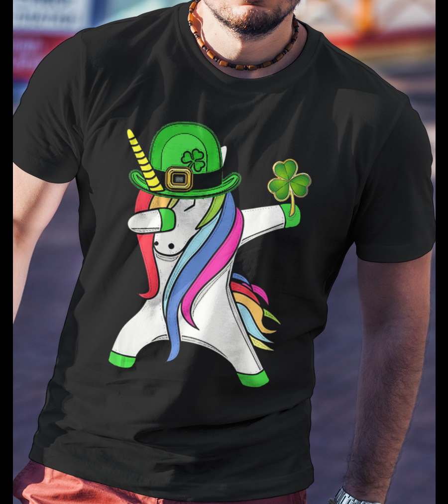 Lepricorn Unicorn Leprechaun St.P Clover Hat Dabbing T-Shirt