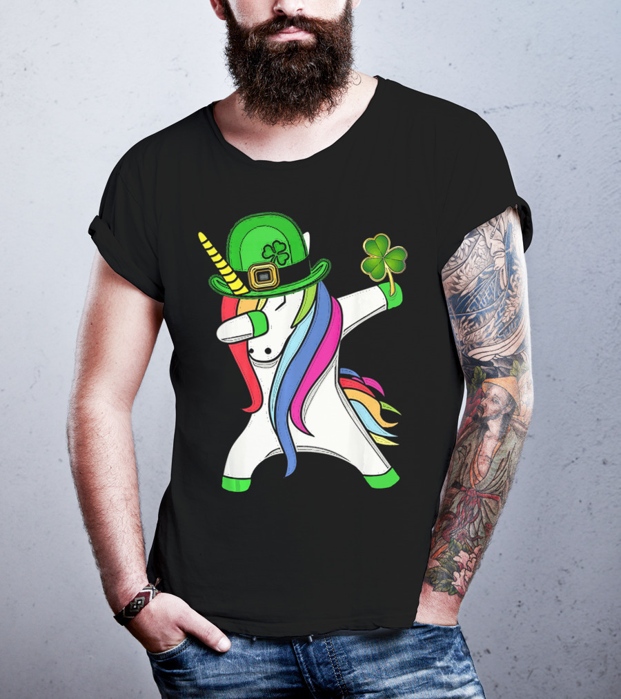 Lepricorn Unicorn Leprechaun St.P Clover Hat Dabbing T-Shirt