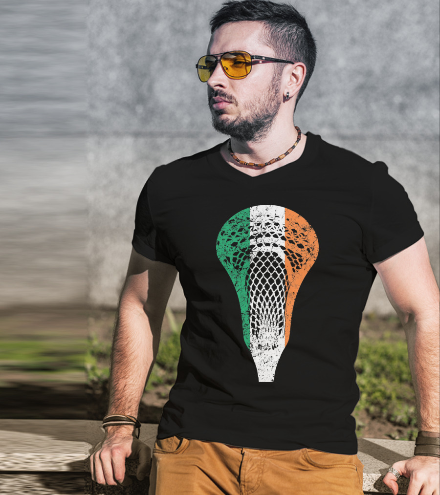 Irish Lacrosse Ireland Tricolor Lacrosse Stick Net T-Shirt