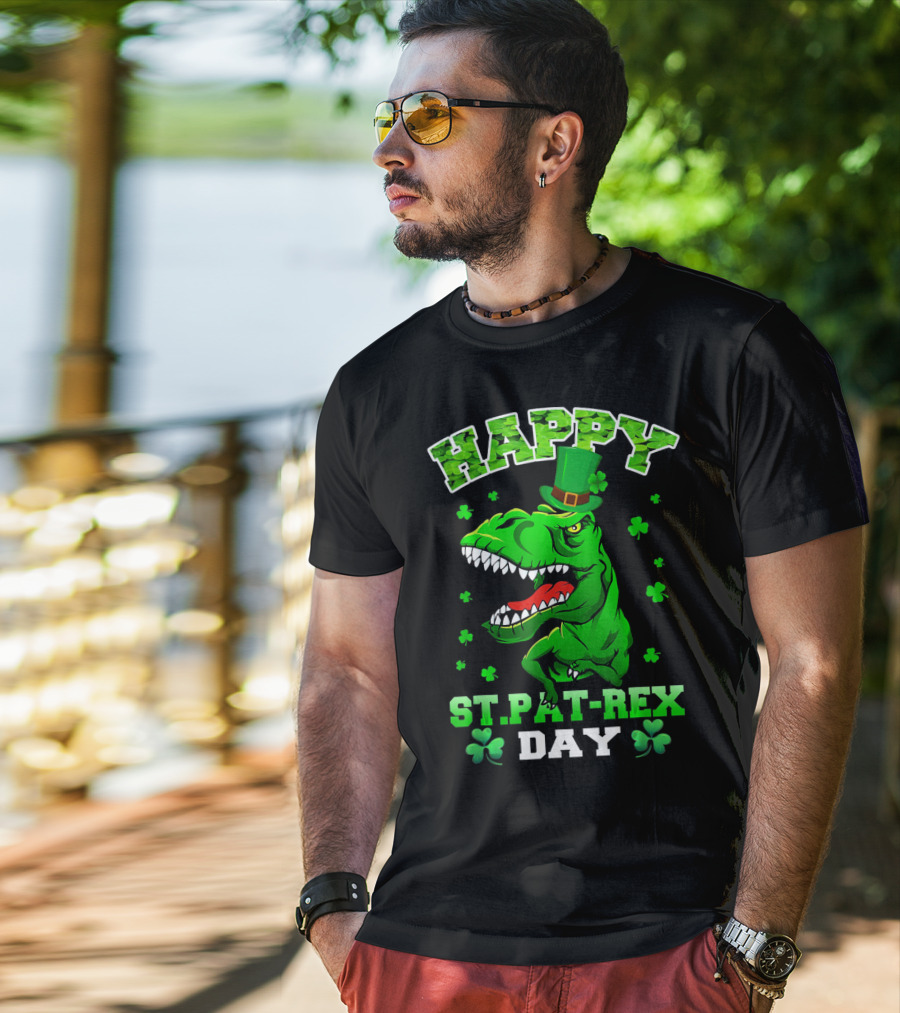 Happy St. Pat-Rex Day Dinosaur With Shamrocks T-Shirt