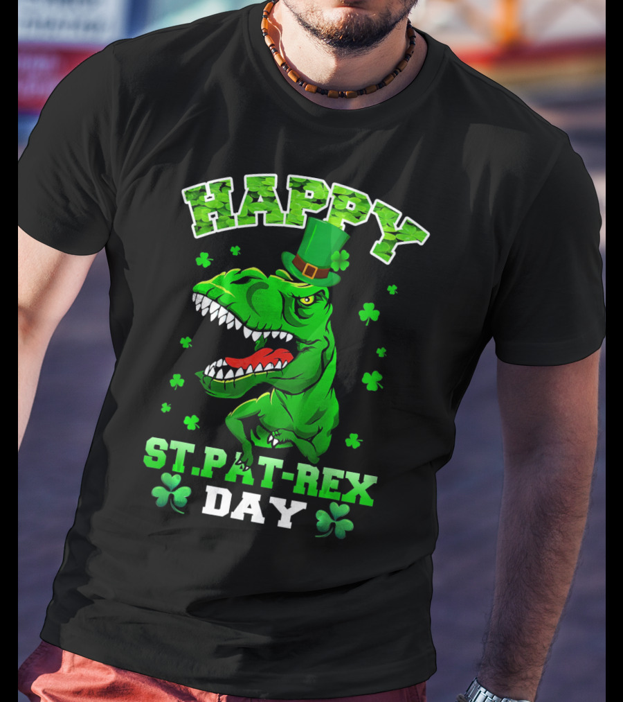 Happy St. Pat-Rex Day Dinosaur With Shamrocks T-Shirt