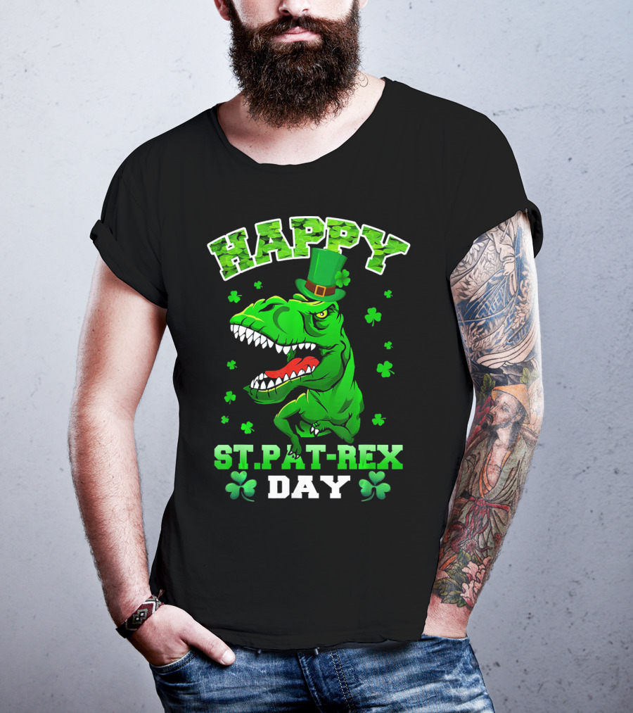 Happy St. Pat-Rex Day Dinosaur With Shamrocks T-Shirt