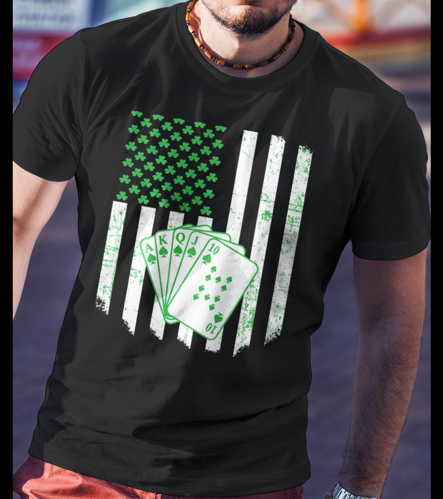 Irish Poker Flag With Shamrock And Playing Cards T-Shirt