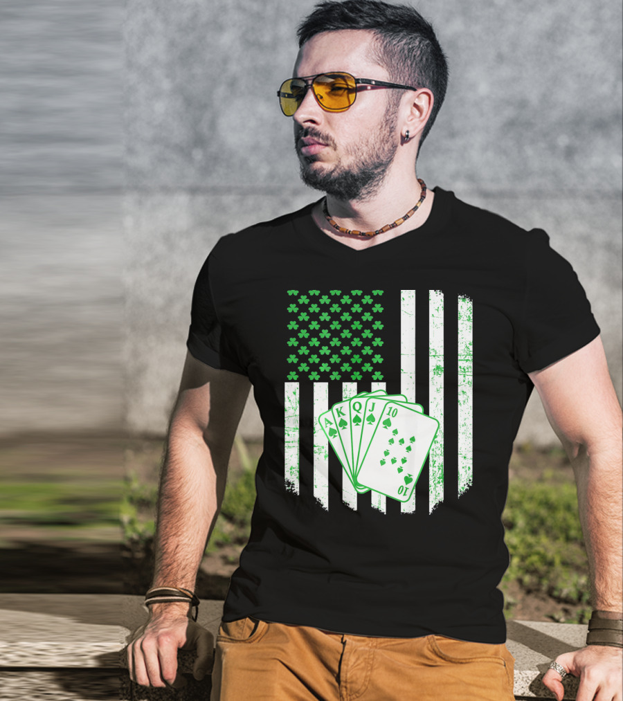 Irish Poker Flag With Shamrock And Playing Cards T-Shirt