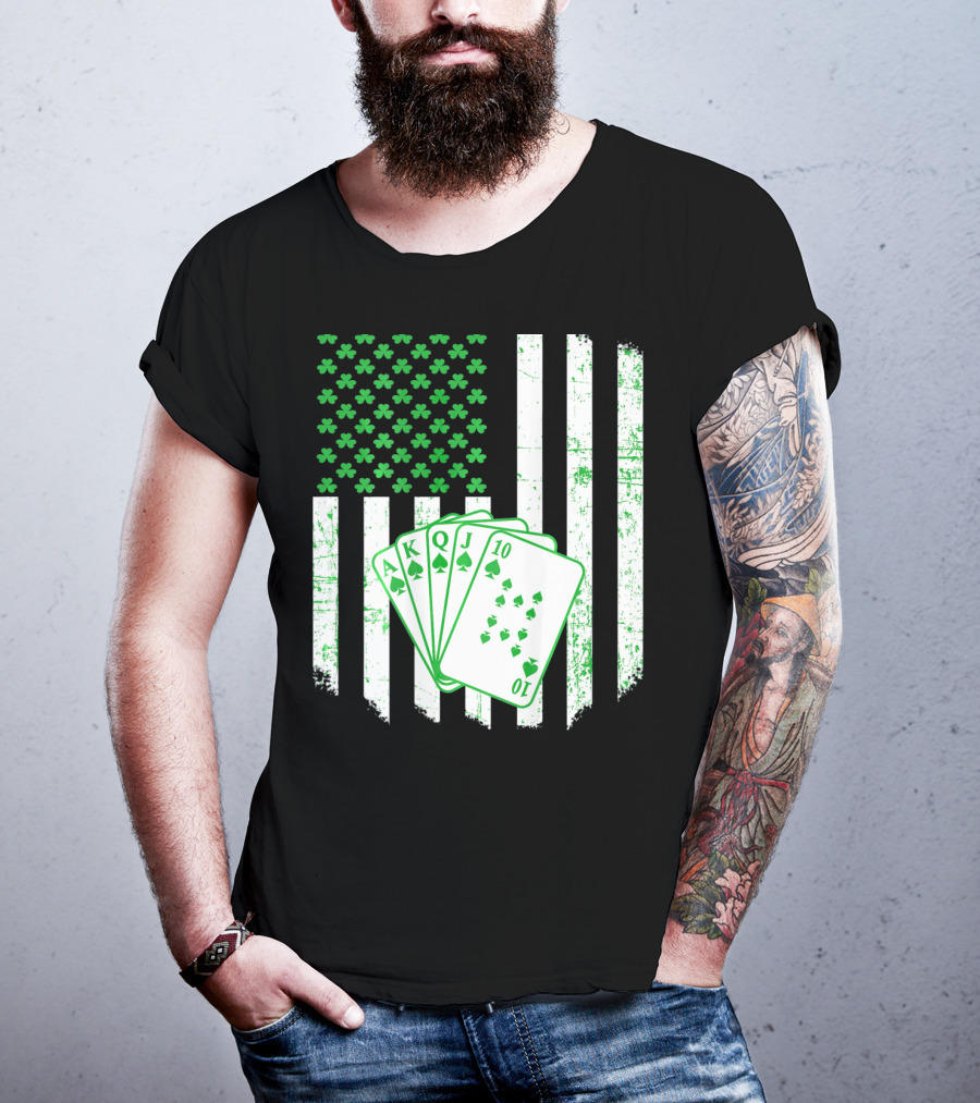Irish Poker Flag With Shamrock And Playing Cards T-Shirt