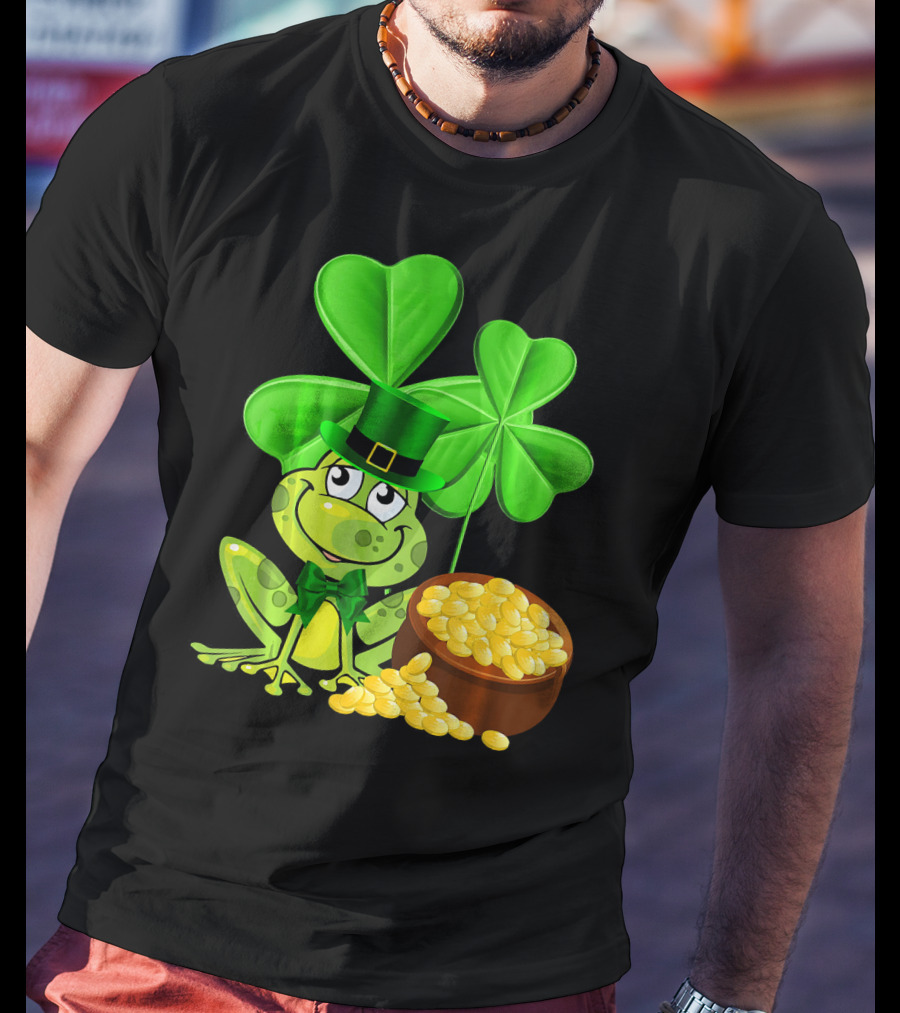Leprechaun Frog St. Patrick's Day Shamrock Gold Coins T-Shirt