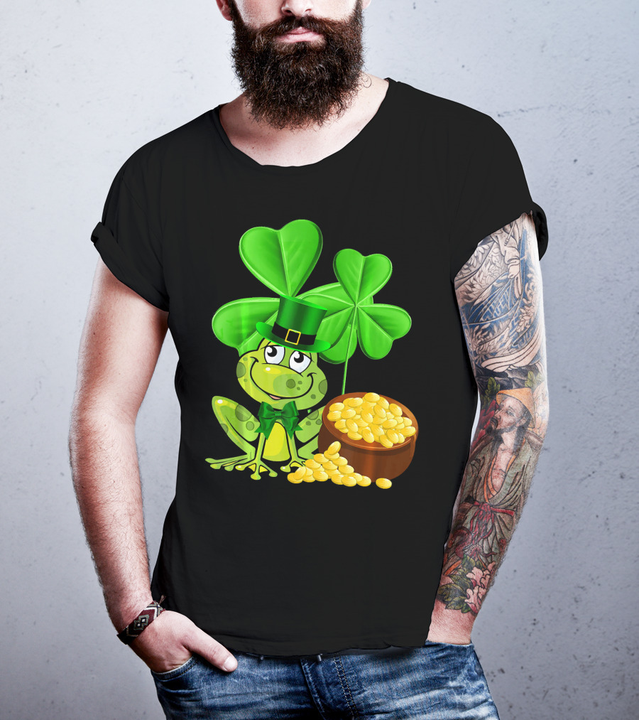 Leprechaun Frog St. Patrick's Day Shamrock Gold Coins T-Shirt