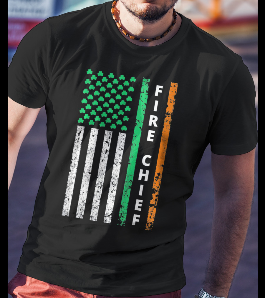 Fire Chief Irish Shamrock American Flag T-Shirt
