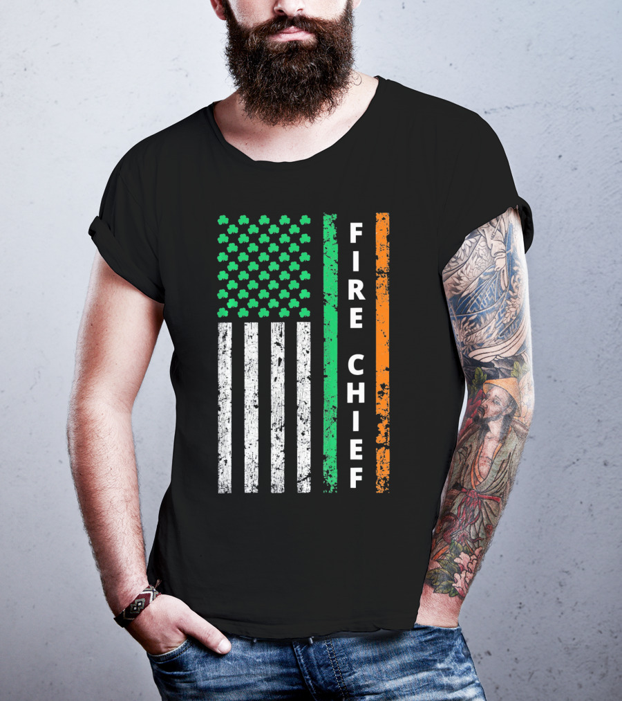 Fire Chief Irish Shamrock American Flag T-Shirt