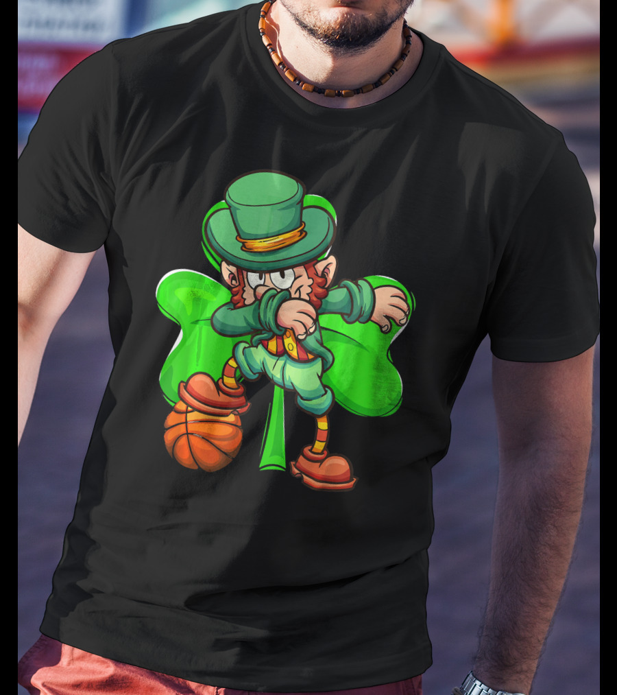 Dabbing Leprechaun With Basketball And Shamrock T-Shirt