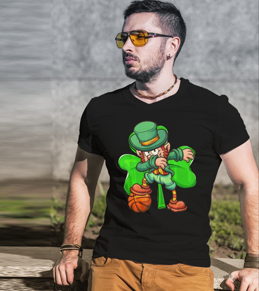 Dabbing Leprechaun With Basketball And Shamrock T-Shirt